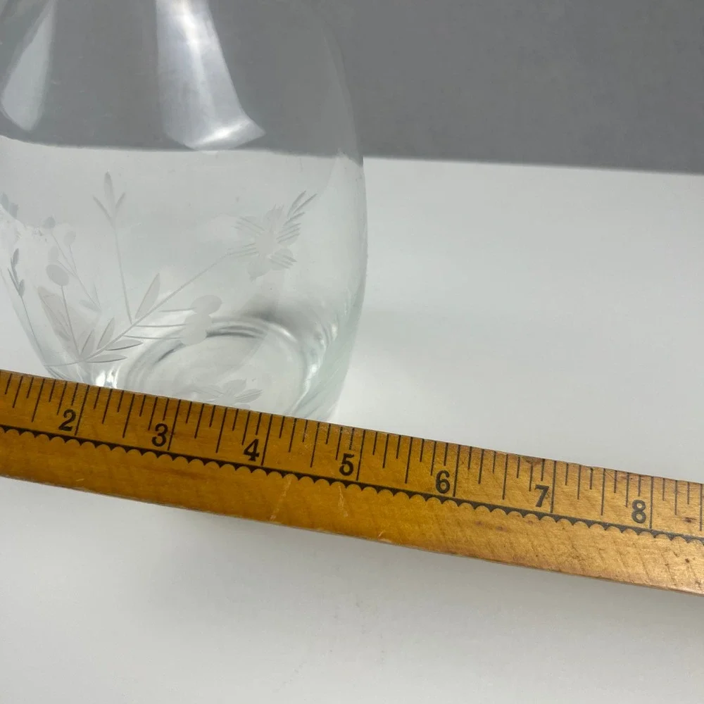 Vintage Glass Decanter 15.75in Elegance Floral Etched Stopper Barware Decor MCM